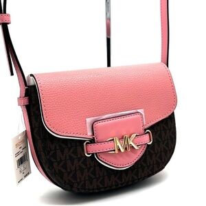 Michael Kors Small Reed Leather Saddle Crossbody Bag Brown/Pink (NWT)